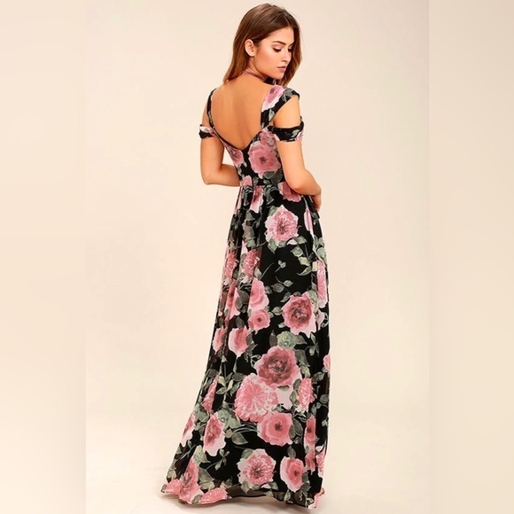 Lulus Give Me Amore Black and Pink Floral Print Maxi Dress, Size S - Picture 3 of 13